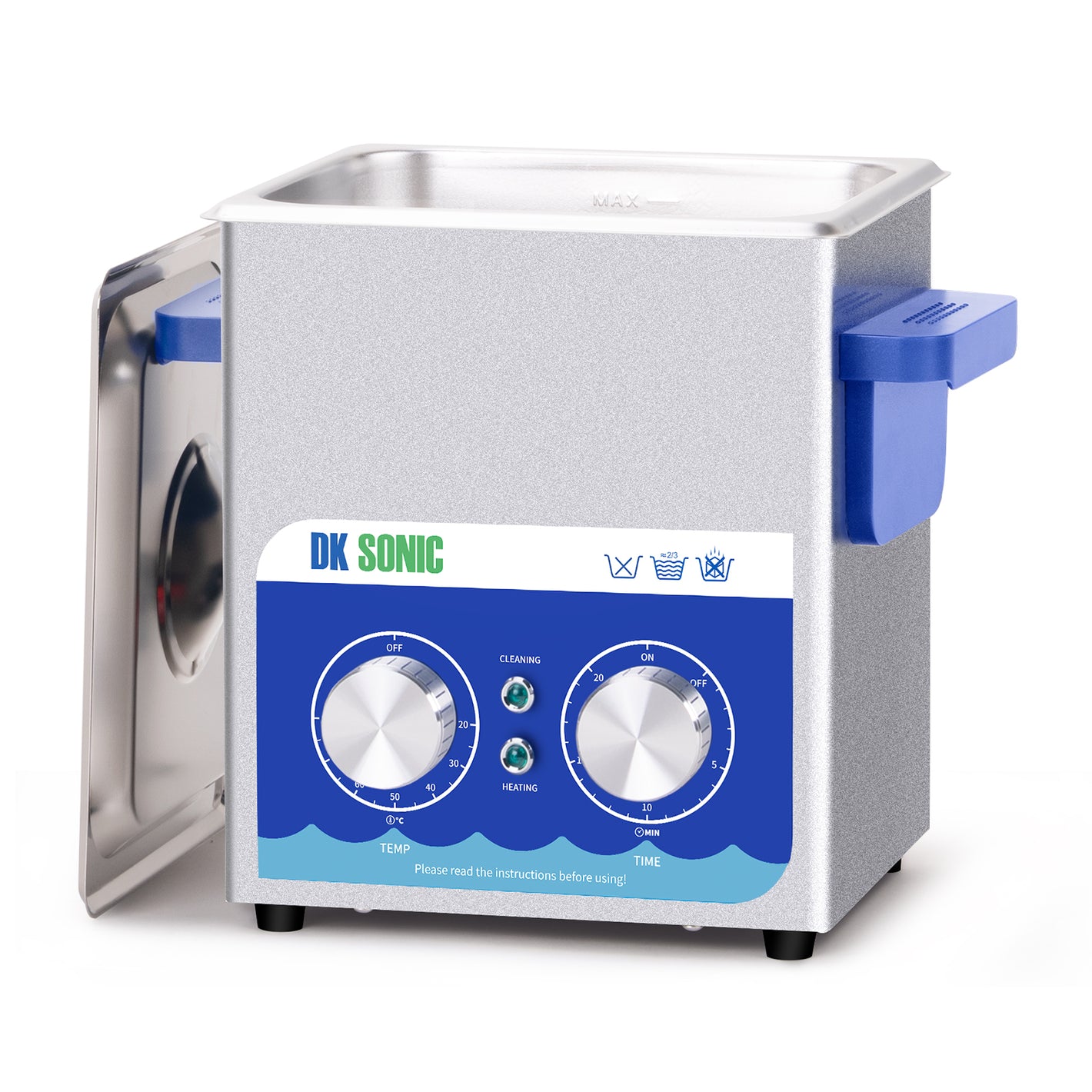 DK SONIC Pulitore ad Ultrasuoni,Pulitore a Ultrasuoni per Gioielli in Acciaio Inossidabile da 2L 60W con Riscaldatore e Timer Meccanico per la Pulizia di Gioielli, Occhiali, Monete(Cestello Incluso)