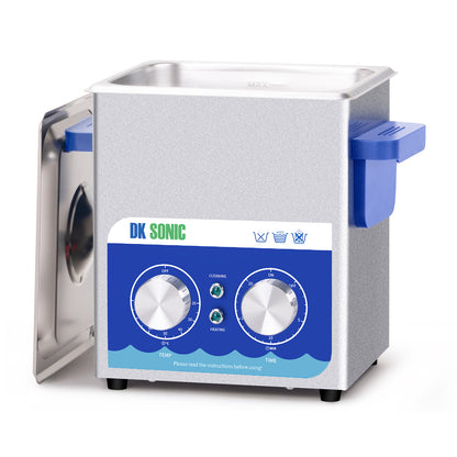 DK SONIC Pulitore ad Ultrasuoni,Pulitore a Ultrasuoni per Gioielli in Acciaio Inossidabile da 2L 60W con Riscaldatore e Timer Meccanico per la Pulizia di Gioielli, Occhiali, Monete(Cestello Incluso)