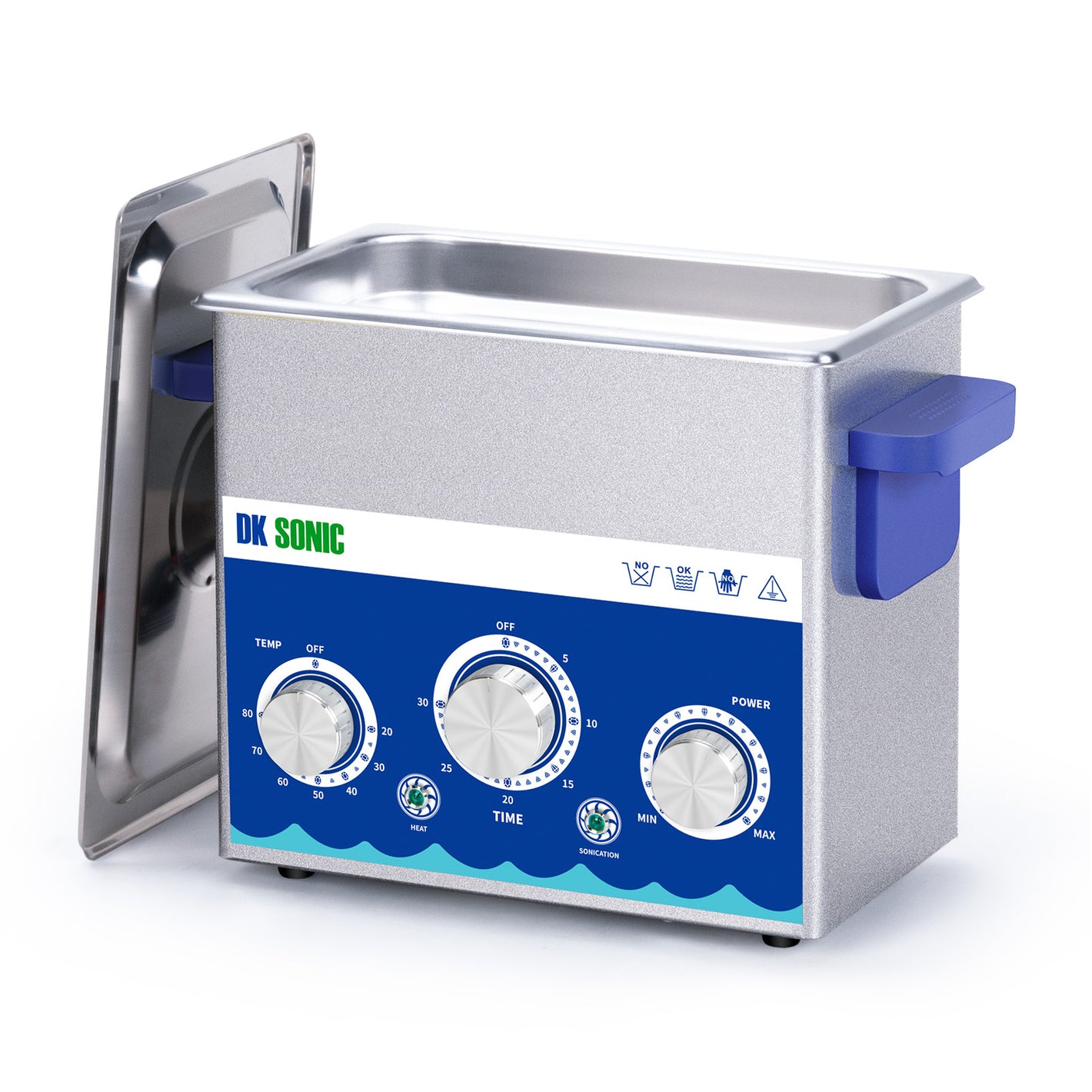 DK SONIC Pulitore industriale ad ultrasuoni 3L 120W, pulitore ad ultrasuoni per gioielli con funzione di regolazione della potenza, timer e riscaldatore per monete, occhiali, collane, pulizia degli orologi (include cestino)