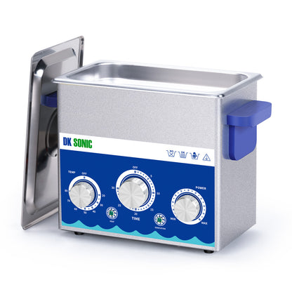 DK SONIC Pulitore industriale ad ultrasuoni 3L 120W, pulitore ad ultrasuoni per gioielli con funzione di regolazione della potenza, timer e riscaldatore per monete, occhiali, collane, pulizia degli orologi (include cestino)