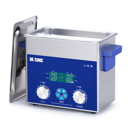 DK SONIC Pulitore a ultrasuoni 3L 120W, pulitore a ultrasuoni per gioielli con timer meccanico intelligente, riscaldatore e funzione di regolazione della potenza per la pulizia di occhiali, collane e orologi