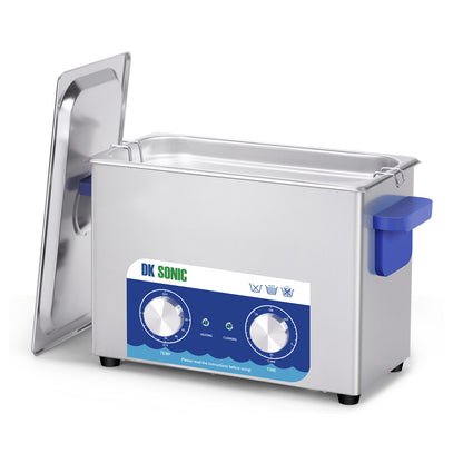 DK SONIC Pulitore ad Ultrasuoni,Pulitore a Ultrasuoni per Gioielli in Acciaio Inossidabile da 4L 120W con Riscaldatore e Timer Meccanico per la Pulizia di Gioielli, Occhiali, Monete(Cestello Incluso)