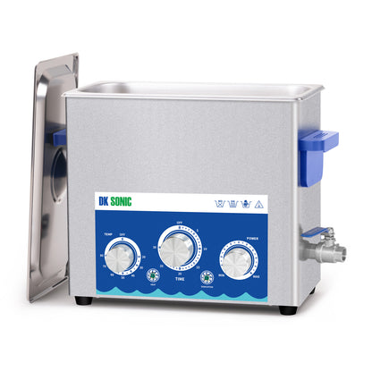 DK SONIC pulitore industriale ad ultrasuoni 6L 180W, pulitore ad ultrasuoni carburatori con funzione regolabile di potenza, timer e riscaldatore per parti, circuito stampato, catene di pulizia (include cestino)
